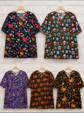 Lot Of 5 Holiday Scrubs
